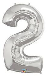 Partydeco Számos lufi 34" 86cm óriás Ezüst szám, számjegy 2-es (LUFI384291)
