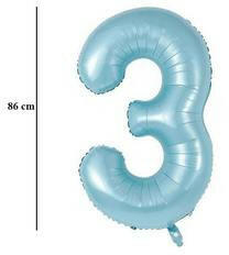 Partydeco Számos lufi 34" 86cm óriás Világoskék szám 3-as (LUFI262684)