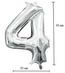 Partydeco Számos lufi 14" (35cm) fólia szám, számjegy 4 csak levegővel tölthető, Ezüst (LUFI357509)