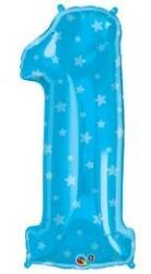 Qualatex Számos lufi 34" 86cm óriás, csillagos szám, számjegy 1-es, 1. szülinapra (LUFI107748)