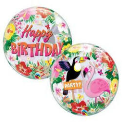 Qualatex Szülinapi Bubbles lufi 22" 56cm Happy Birthday, Tropical (LUFI512745)