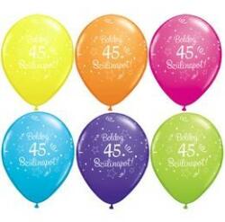  Szám, Számos latex lufi 11" 28cm 25db 45-ös lufi Boldog 45. szülinapot! , q46501 (LUFI987683)
