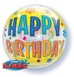 Qualatex Szülinapi Bubbles lufi 22" 56cm Happy Birthday (LUFI498859)