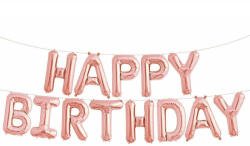Partydeco Happy Birthday felirat, Rosegold 16" fólia betűk, csak csak levegővel tölthető (LUFI729592)