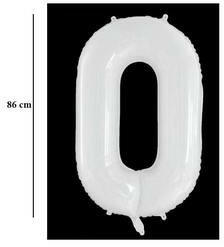 Partydeco Számos lufi 34" 86cm óriás Fehér szám, számjegy 0 (LUFI540759)