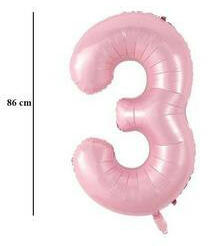 Partydeco Számos lufi 34" 86cm óriás babaRózsaszín szám, számjegy 3-as (LUFI208468)