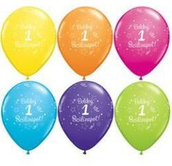 Qualatex Szám, Számos latex lufi 11" 28cm 6db 1-es lufi Boldog 1. szülinapot! , q48134rp (LUFI461532)