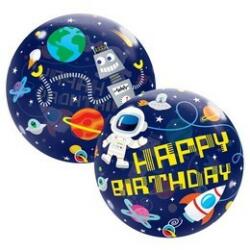 Qualatex Szülinapi Bubbles lufi 22" 56cm űrhajós, Happy Birthday (LUFI364065)