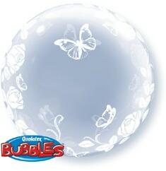 Qualatex Deco Bubble lufi 24" 61cm krisztálytiszta, átlátszó, pillangó, lepke mintával (LUFI832374)