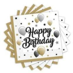Decorata Party Szalvéta 33x33cm Happy Birthday 20db, Elegáns (LUFI418236)