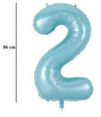 Partydeco Számos lufi 34" 86cm óriás világoskék fólia szám 2-es (LUFI883075)