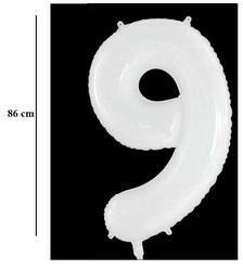 Partydeco Számos lufi 34" 86cm óriás Fehér szám, számjegy 9-es (LUFI514925)