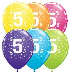 Qualatex Latex szám, számos lufi 11" 28cm 6db 5-ös szám lufi, 17841 (LUFI547683)