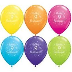 Qualatex Szám, Számos latex lufi 11" 28cm 6db 9-es lufi Boldog 9. szülinapot! , q48180rp (LUFI152286)