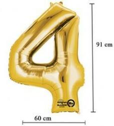 Partydeco Számos lufi 34" 86cm óriás Arany szám, számjegy 4-es (LUFI210617)