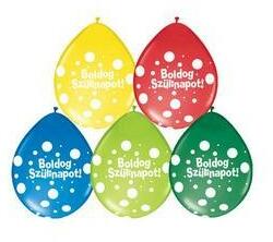  Szülinapi lufi 11" 28cm, 6db/csom, vegyes színek, Boldog szülinapot! Neck up (LUFI380876)