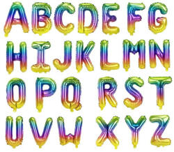  Betű lufi 14" 35cm szivárvány, rainbow fólia betű, F betű, csak levegővel tölthető (LUFI786386)