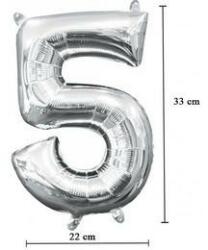Partydeco Számos lufi 14" (35cm) fólia szám, számjegy 5 csak levegővel tölthető, Ezüst (LUFI573116)