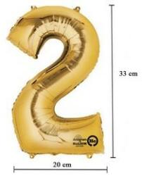 Partydeco Számos lufi 14" (35cm) fólia szám, számjegy 2 csak levegővel tölthető, Arany (LUFI453575)