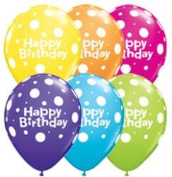Qualatex Szülinapi latex lufi 11" 28cm 6db Happy Birthday! pöttyös, polka dots, 17919 (LUFI948165)