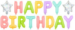 Partydeco Happy Birthday felirat, színes, 16" fólia betűk, csak csak levegővel tölthető (LUFI692912)