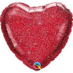 Qualatex Glitteres szív fólia lufi 18" 45cm piros szív (LUFI252542)
