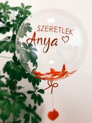 Anyák napi Buborék lufi 20" 50cm Szeretlek Anya, Héliummal töltve, különleges töltettel, girlanddal és nehezékkel (LUFI743550)