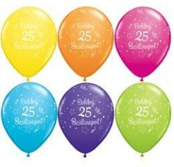 Qualatex Szám, Számos latex lufi 11" 28cm 6db 25-ös lufi Boldog 25. szülinapot! , q46499rp (LUFI767487)