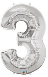 Partydeco Számos lufi 34" 86cm óriás Ezüst szám, számjegy 3-as (LUFI524329)