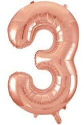 Partydeco Számos lufi 34" 86cm óriás Rosegold szám, számjegy 3-as (LUFI452733)