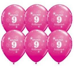 Qualatex Szám, Számos lufi 11" 28cm 6db 9-es lufi Boldog 9. szülinapot! , q37785rp (LUFI795070)