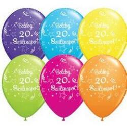 Qualatex Szám, Számos latex lufi 11" 28cm 6db 20-as lufi Boldog 20. szülinapot! , q46361rp (LUFI628595)