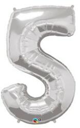 Partydeco Számos lufi 34" 86cm óriás Ezüst szám, számjegy 5-ös (LUFI974043)