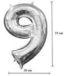 Partydeco Számos lufi 14" (35cm) fólia szám, számjegy 9 csak levegővel tölthető, Ezüst (LUFI283298)