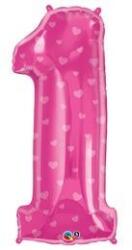 Qualatex Számos lufi 34" 86cm óriás, szives szám, számjegy 1-es, 1. szülinapra (LUFI521162)