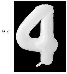 Partydeco Számos lufi 34" 86cm óriás Fehér szám, számjegy 4-es (LUFI340183)