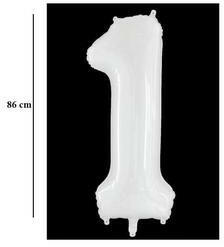 Partydeco Számos lufi 34" 86cm óriás Fehér szám, számjegy 1-es (LUFI673091)