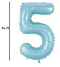 Partydeco Számos lufi 34" 86cm óriás világoskék fólia szám 5-ös (LUFI138969)