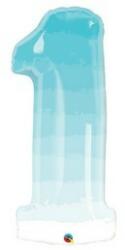 Qualatex Számos lufi 34" 86cm óriás, kék ombre szám, számjegy 1-es, 1. szülinapra (bwq13265)