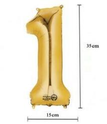 Partydeco Számos lufi 14" (35cm) fólia szám, számjegy 1 csak levegővel tölthető, Arany (LUFI418651)