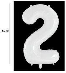 Partydeco Számos lufi 34" 86cm óriás Fehér szám, számjegy 2-es (LUFI825645)