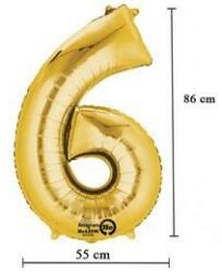 Partydeco Számos lufi 34" 86cm óriás Arany szám, számjegy 6-os (LUFI680252)