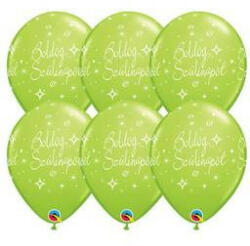 Qualatex Szülinapi latex lufi 11" 28cm 6db Boldog születésnapot! zöld, q72463rp (LUFI507004)