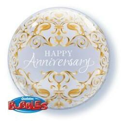 Qualatex Évfordulós Bubbles lufi 22" 56cm Happy Anniversary (LUFI180749)