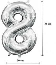 Partydeco Számos lufi 14" (35cm) fólia szám, számjegy 8 csak levegővel tölthető, Ezüst, 3309001 (LUFI240816)