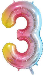 Fungram Számos lufi 34" 86cm óriás Rainbow, szivárvány, szám, számjegy 3-as (LUFI762785)