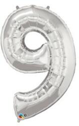 Partydeco Számos lufi 34" 86cm óriás Ezüst szám, számjegy 9-es (LUFI519395)