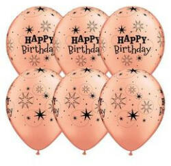 Qualatex Szülinapi latex lufi 11" 28cm 6db Happy Birthday! , Rosegold, Rose gold, q91154rp (LUFI594312)