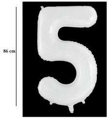 Partydeco Számos lufi 34" 86cm óriás Fehér szám, számjegy 5-ös (LUFI231502)
