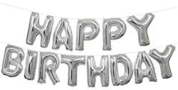 Partydeco Happy Birthday felirat, Ezüst 16" fólia betűk, csak csak levegővel tölthető (LUFI109142)